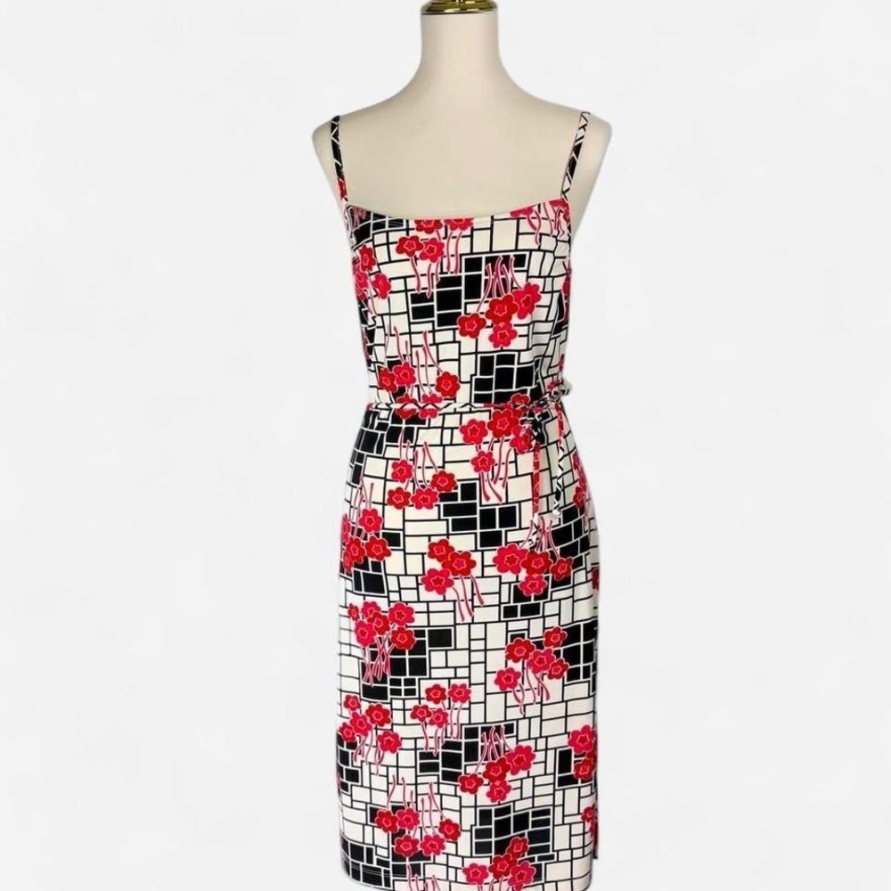 Vintage 90s/Y2k 60s inspired floral geometric midi dress size medium